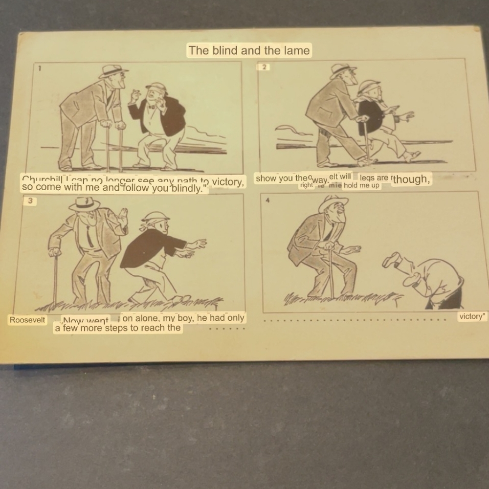 Postcard: Roosevelt and Churchill the blind leading the lame